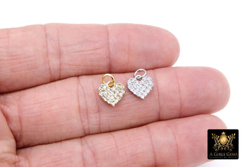 8 mm Gold and Silver Plated Small Cubic Zirconia Heart Shaped Charms, Tiny CZ Heart Charms